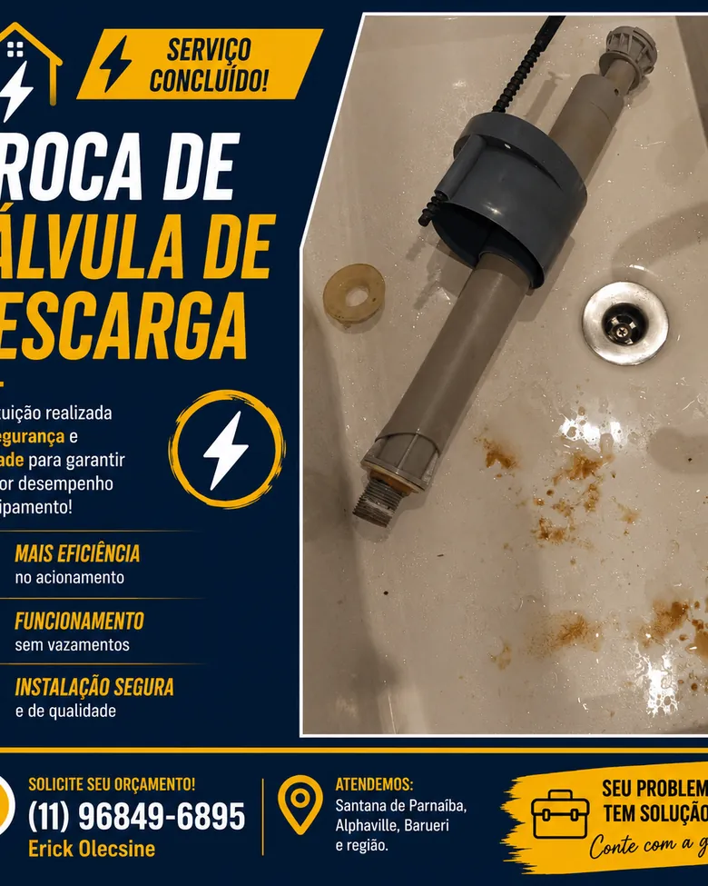 Troca de válvula de descarga por encanador em Santana de Parnaíba